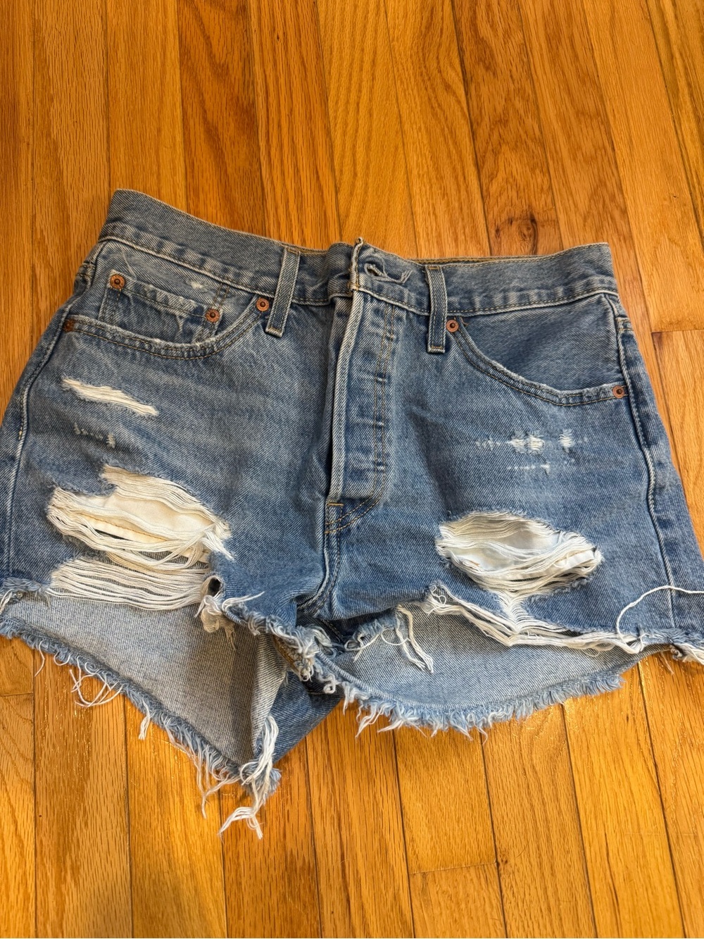 Levi's Light Blue Distressed Denim Cutoff Shorts